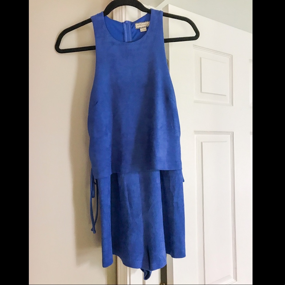 Ethereal Royal Blue suede romper w/ side ties - S